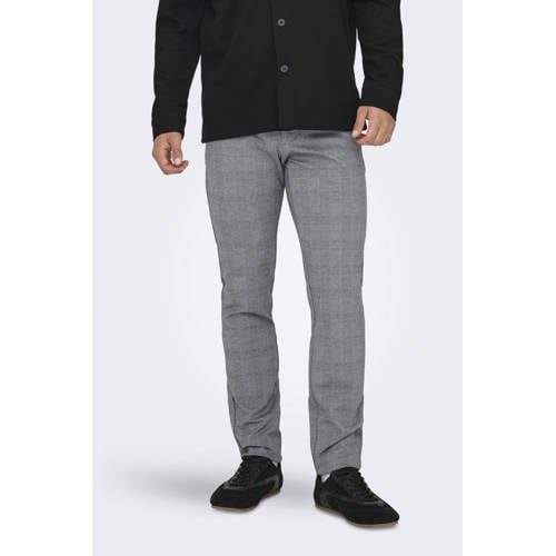 ONLY & SONS geruite slim fit pantalon ONSMARK limestone afbeelding