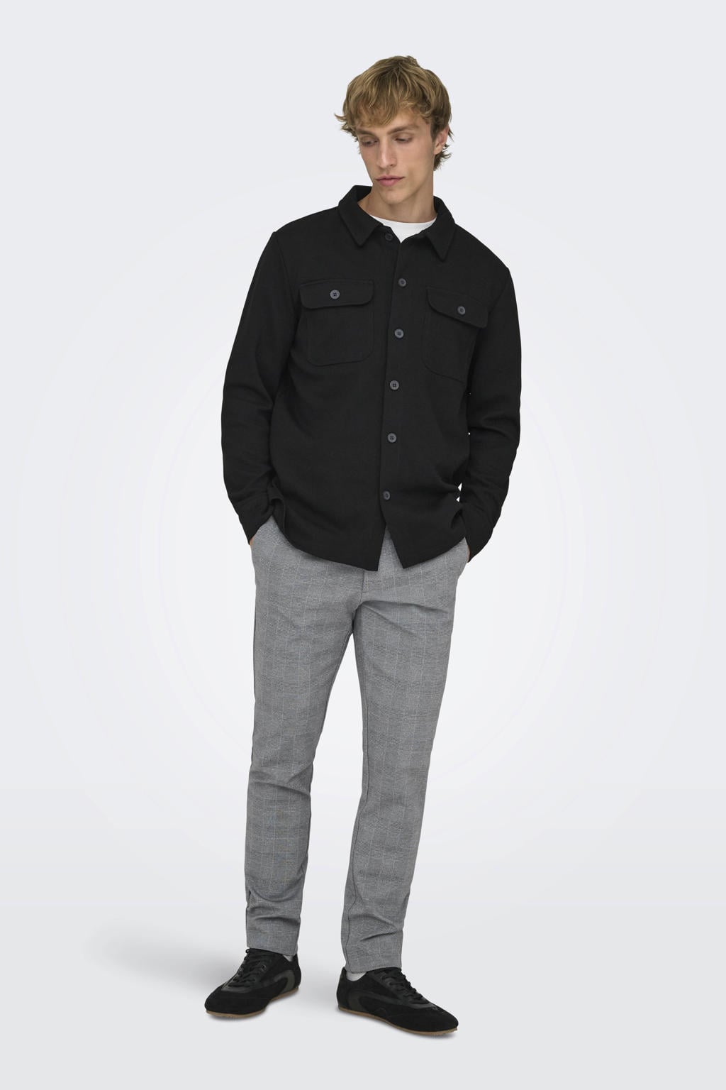 ONLY & SONS viscose slim fit geruite chino - grijs