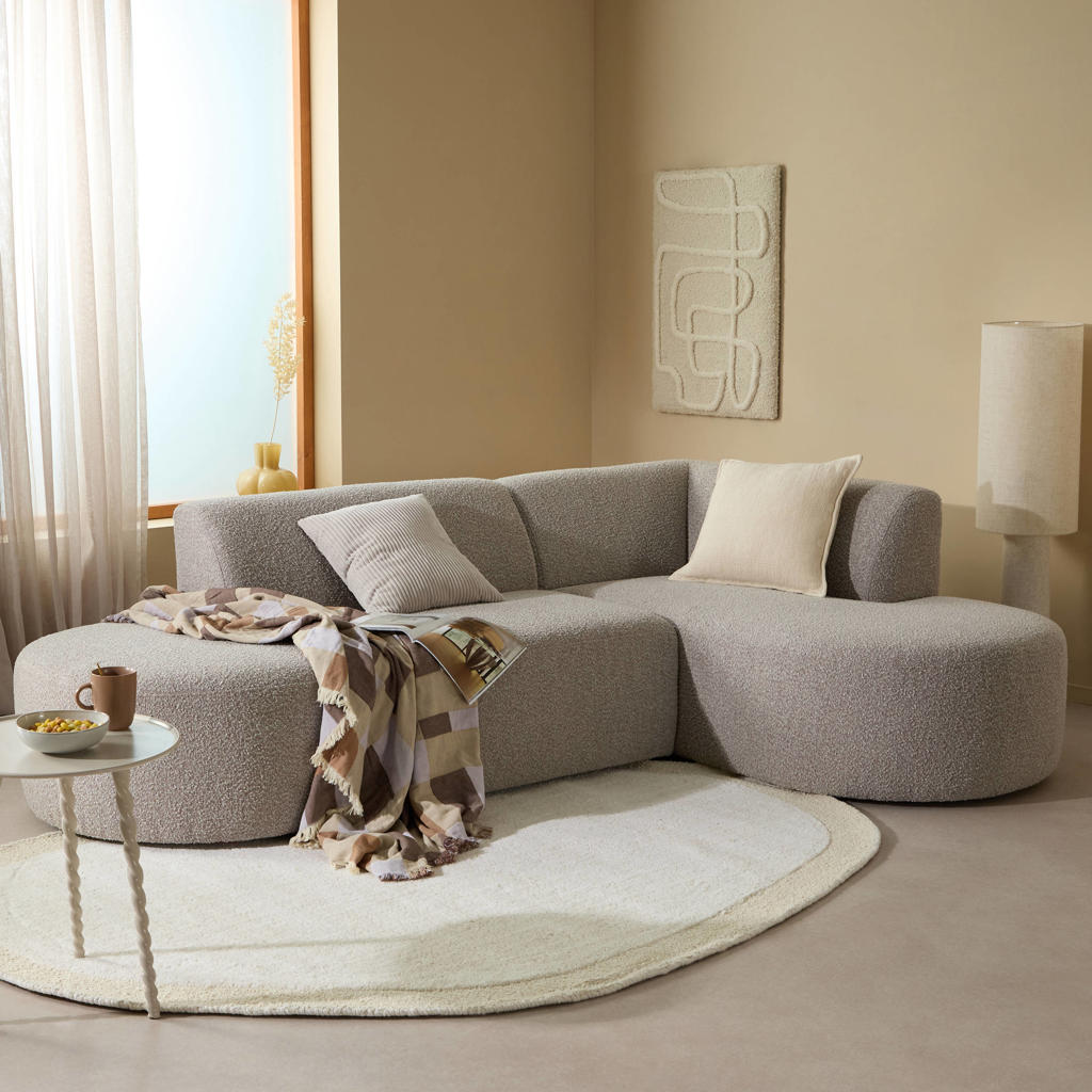 NOUS Living bouclé hoekbank Arles met ronde hoek - toffee