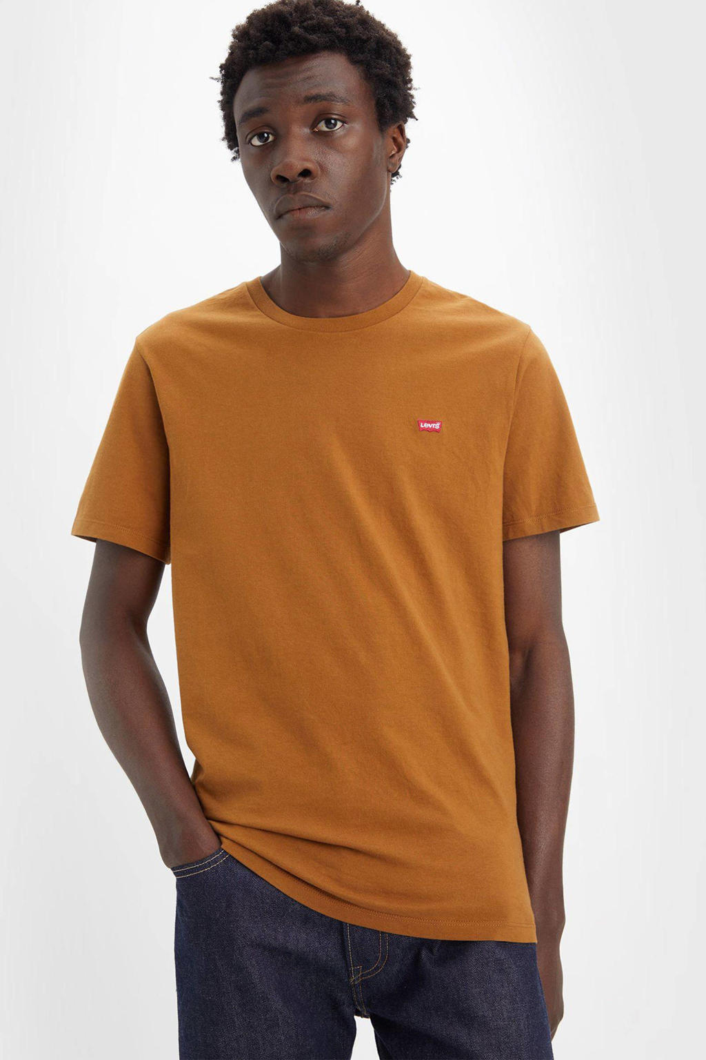 Oranje heren Levi's T-shirt van katoen met logo dessin, korte mouwen en ronde hals