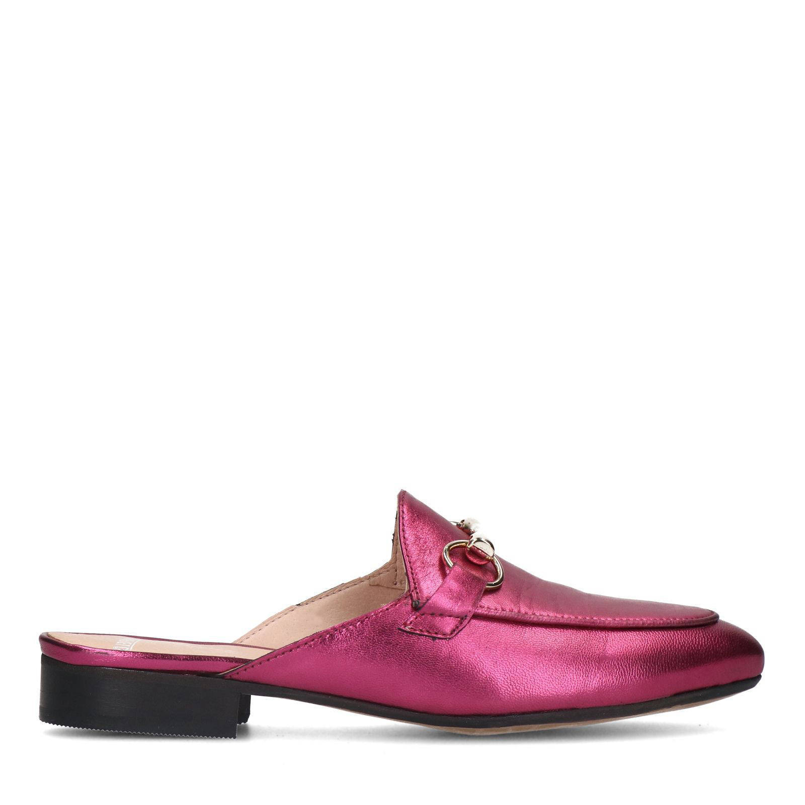 Manfield leren muiltjes met gesp roze metallic | wehkamp