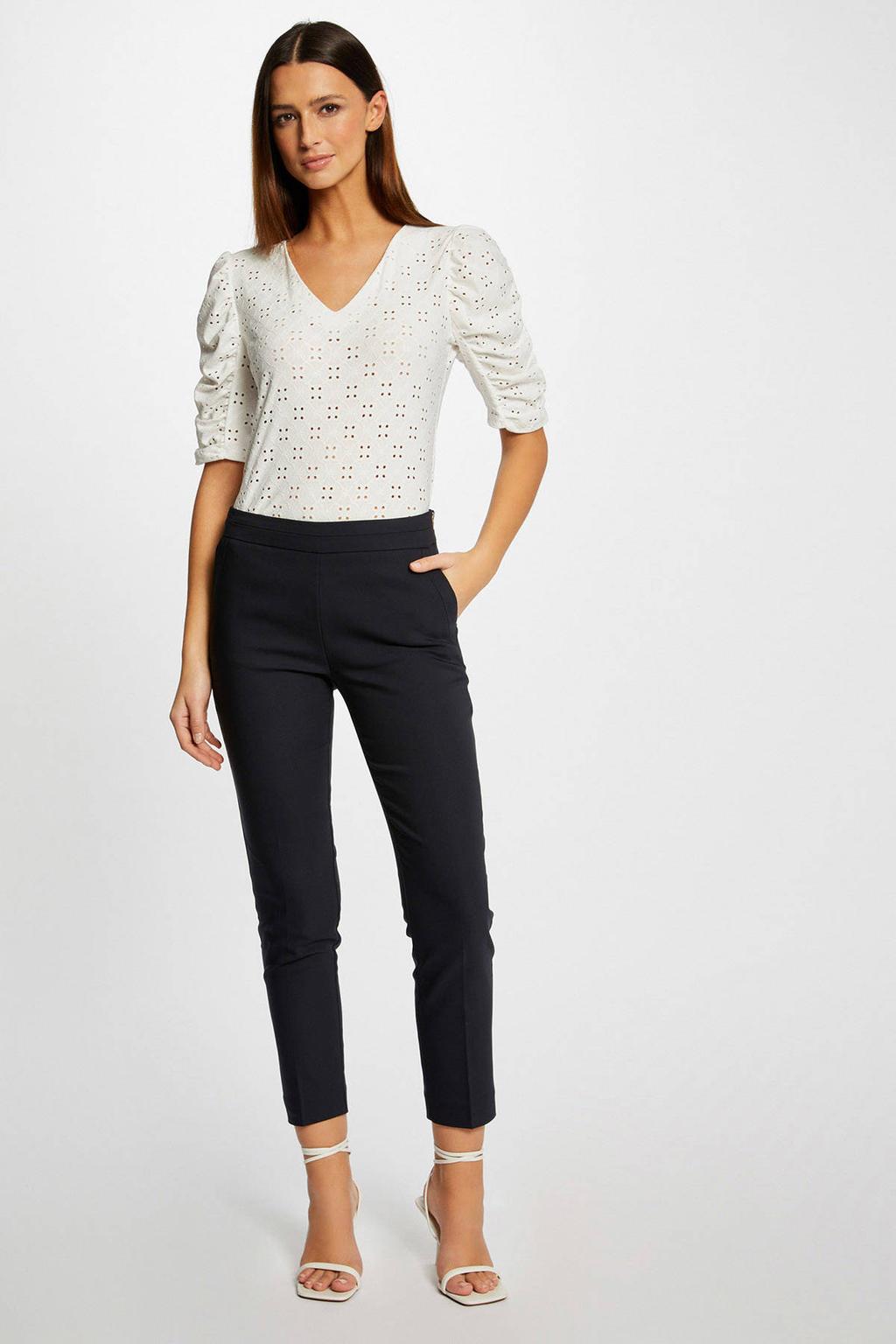 Donkerblauwe dames Morgan cropped slim fit broek van katoen met skinny fit, regular waist en effen