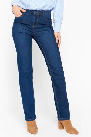 high waist straight fit jeans dark blue denim