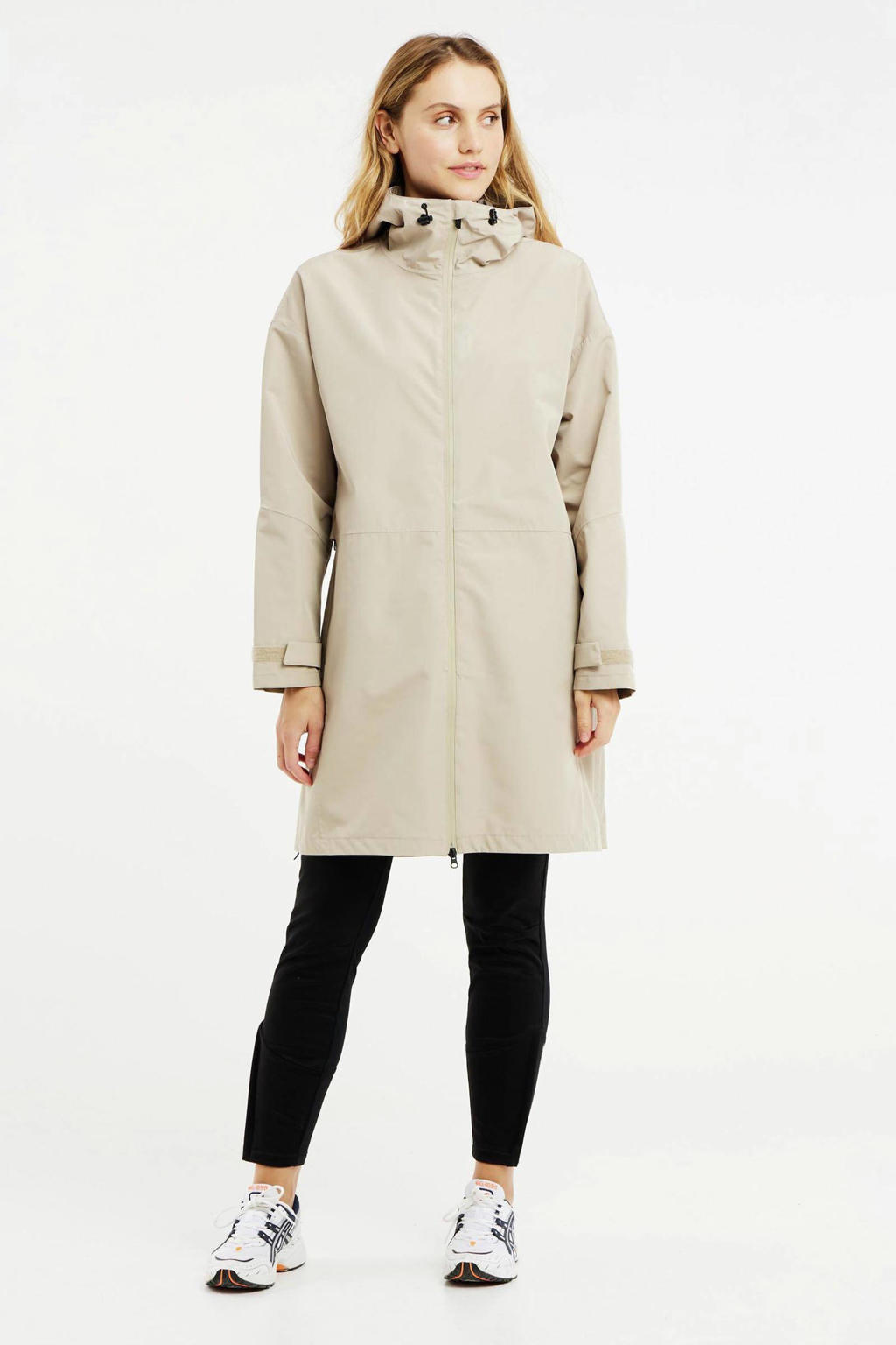 Beige dames Protest jas van gerecycled polyester met lange mouwen, capuchon en ritssluiting