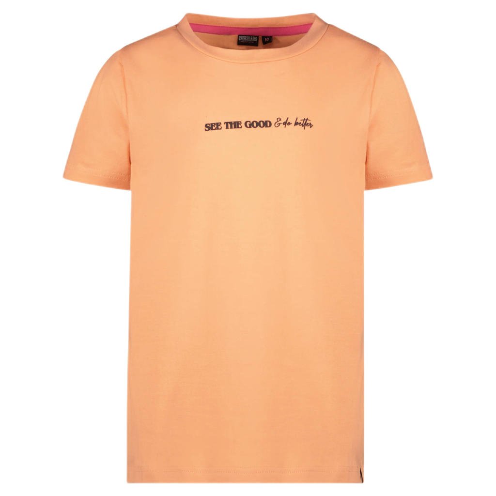 Oranje meisjes Cars T-shirt van stretchkatoen met tekst print, korte mouwen en ronde hals