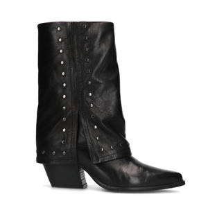 leren cowboylaarzen met flap en studs zwart