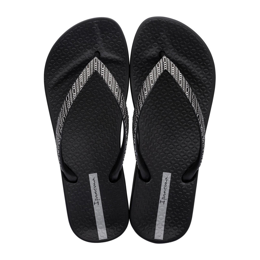 Zwart en zilverkleurige dames Ipanema Anatomic Mesh teenslippers van rubber