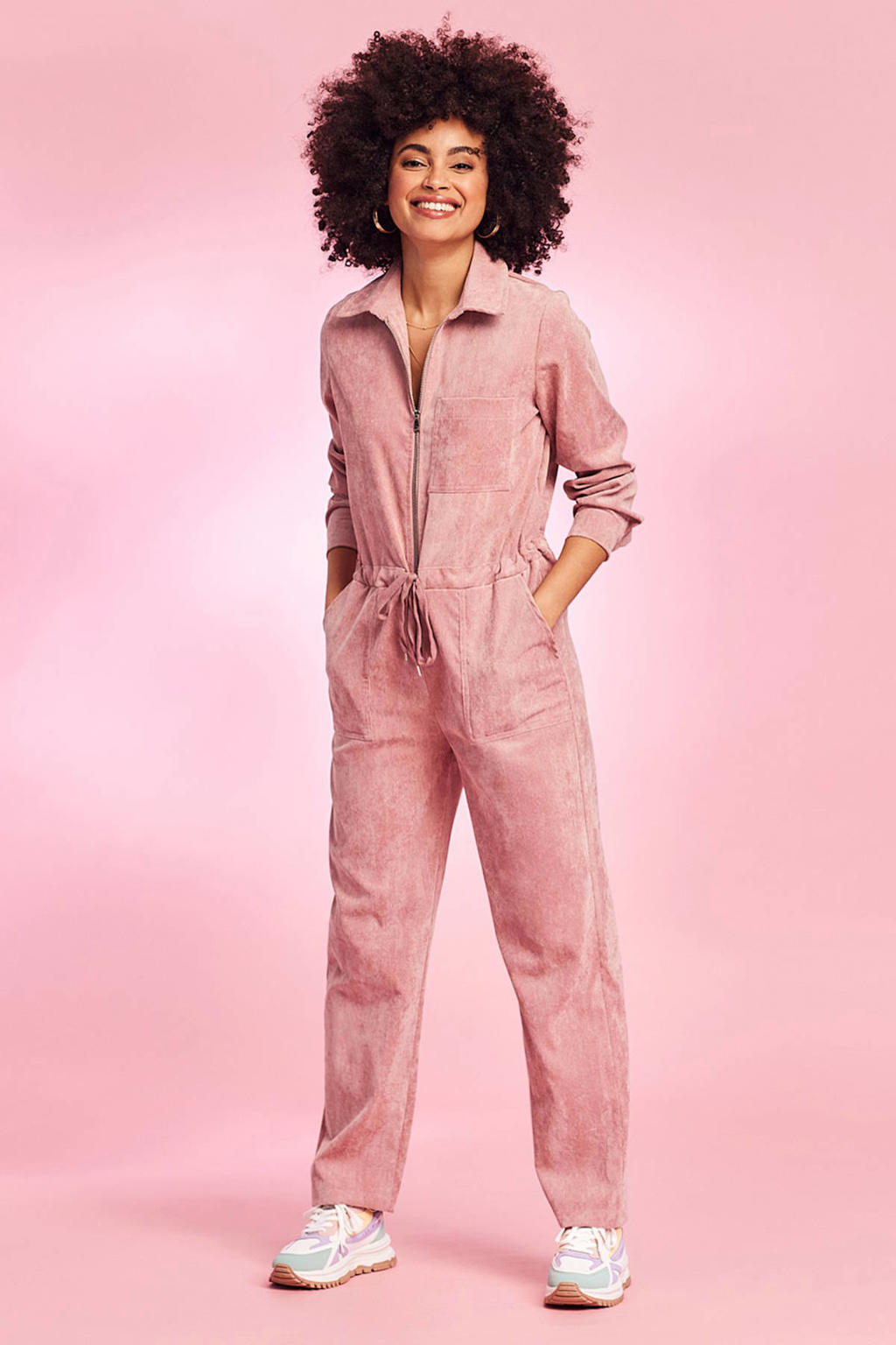 LOLALIZA corduroy jumpsuit roze wehkamp