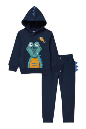 joggingsbroek + hoodie met printopdruk donkerblauw 