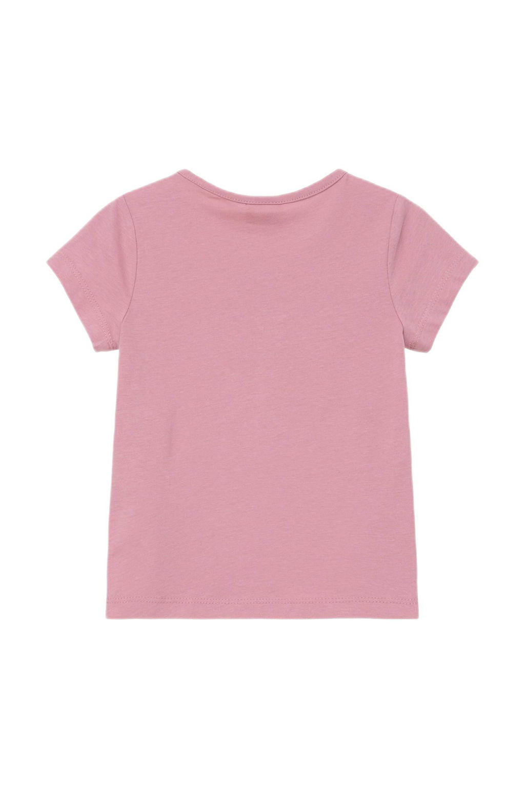 Roze meisjes s.Oliver T-shirt van katoen met printopdruk, korte mouwen en ronde hals