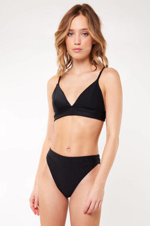 high waist brazilian bikinibroekje Alaya met ribstructuur zwart