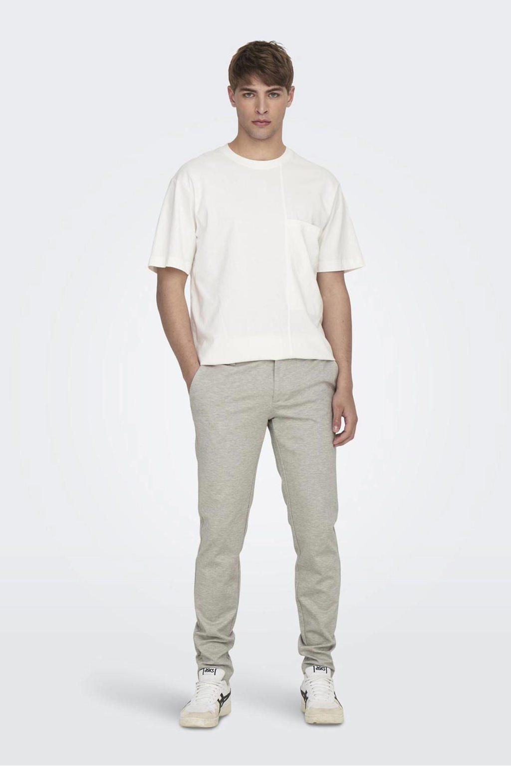 ONLY & SONS gemêleerde slim fit broek ONSMARK chinchilla