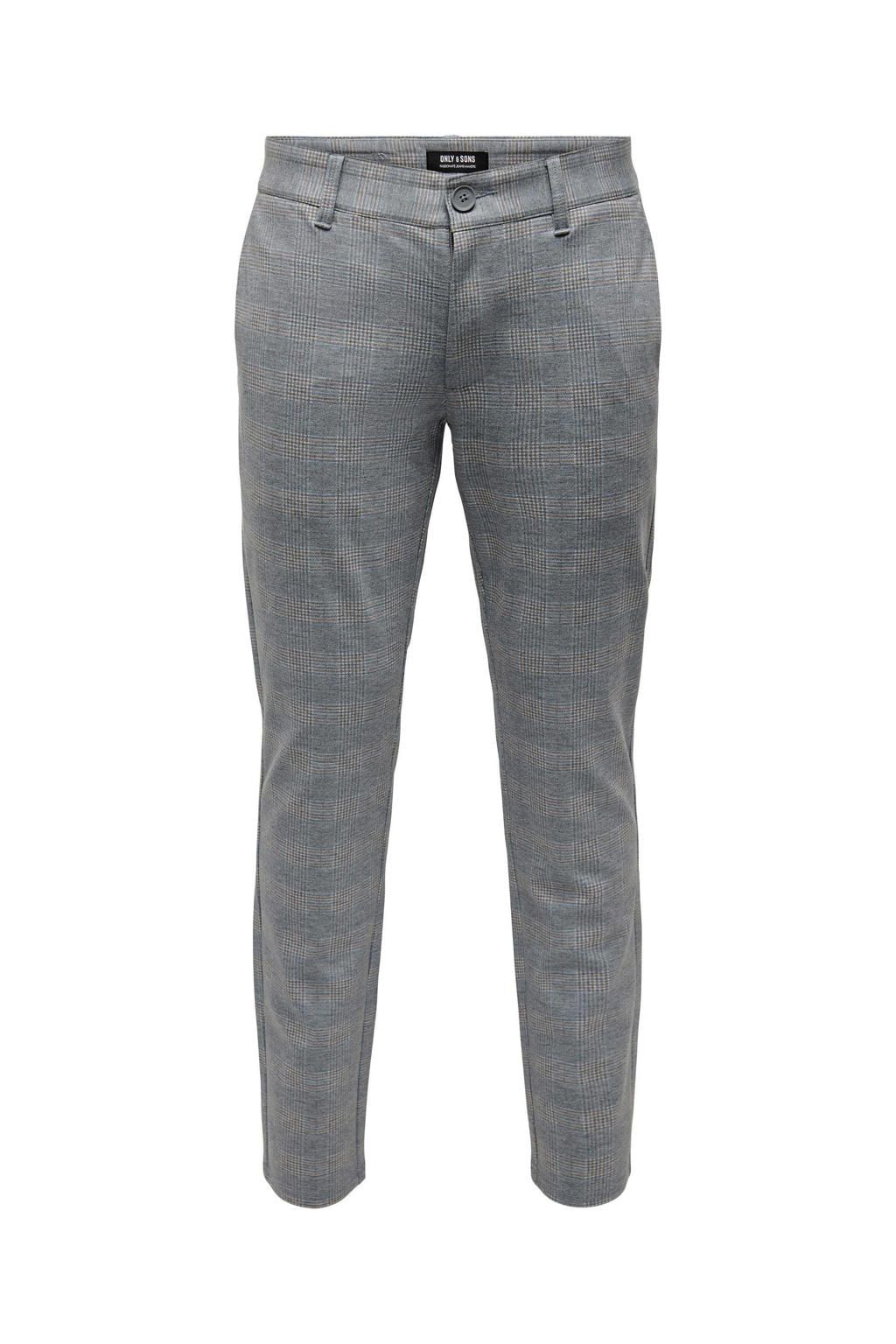 ONLY & SONS geruite tapered fit broek ONSMARK donkerblauw