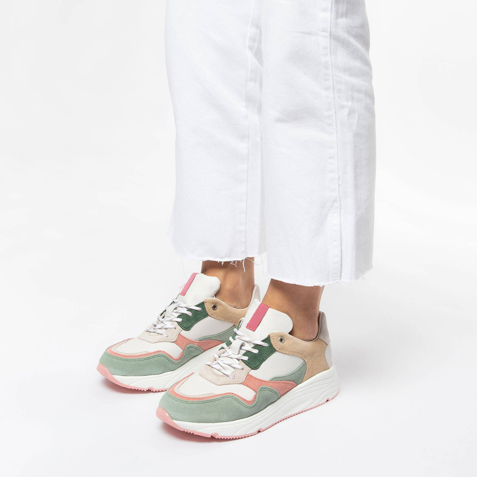 Manfield suède sneakers groen/roze | wehkamp