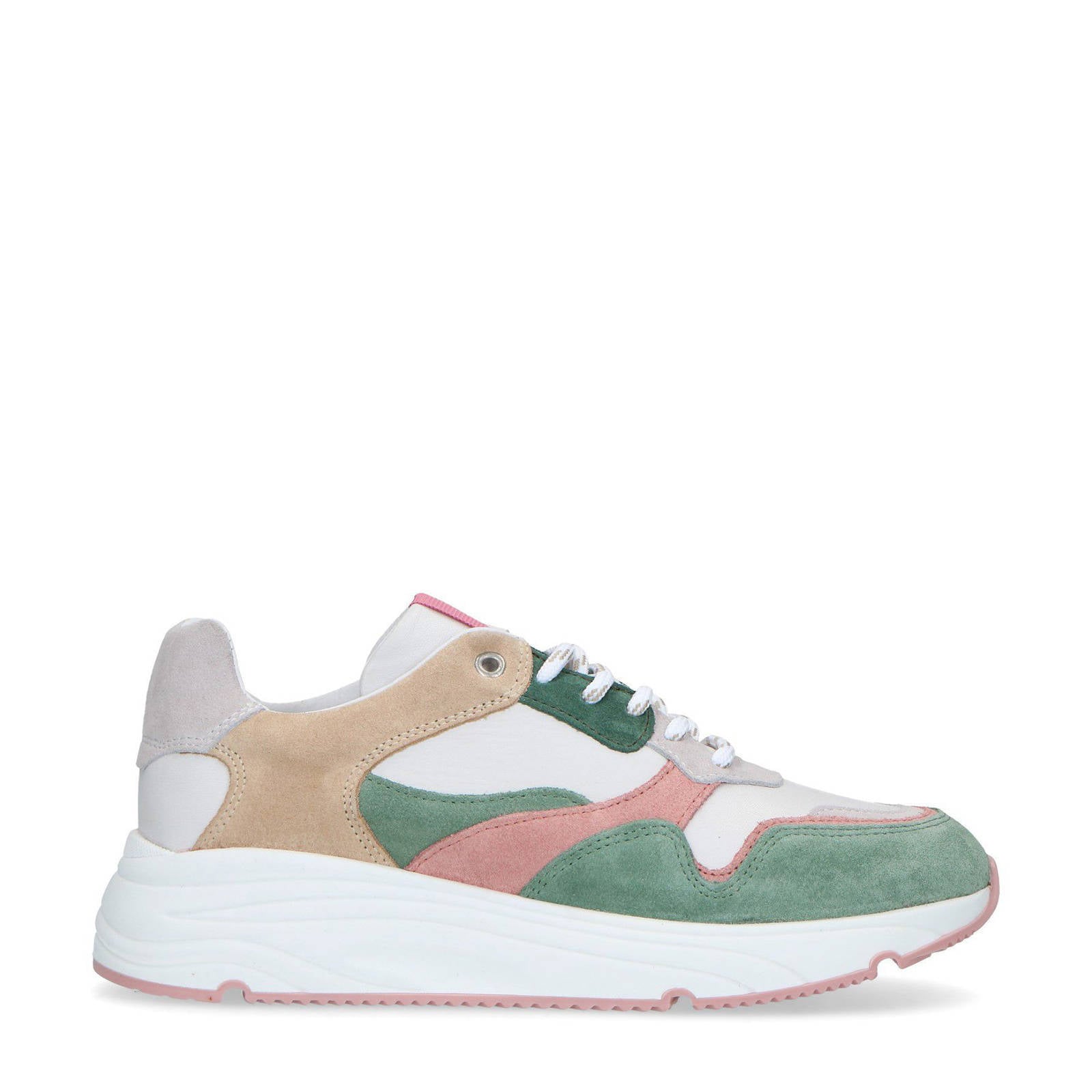 Manfield suède sneakers groen/roze | wehkamp