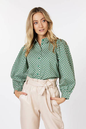 blouse met grafische print groen/ecru/blauw