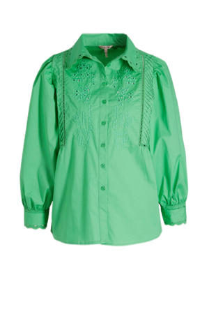 blouse met open detail met broderie groen
