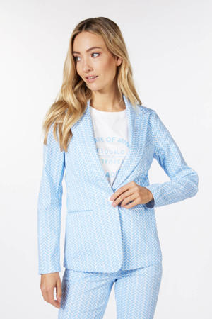 blazer met all over print blauw/wit
