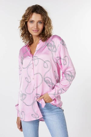 blouse met all over print roze/wit