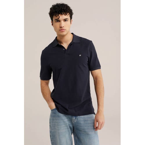 WE Fashion slim polo donkerblauw afbeelding