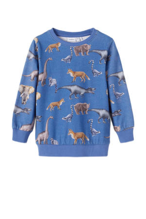 sweater NMMTOM met all over print blauw