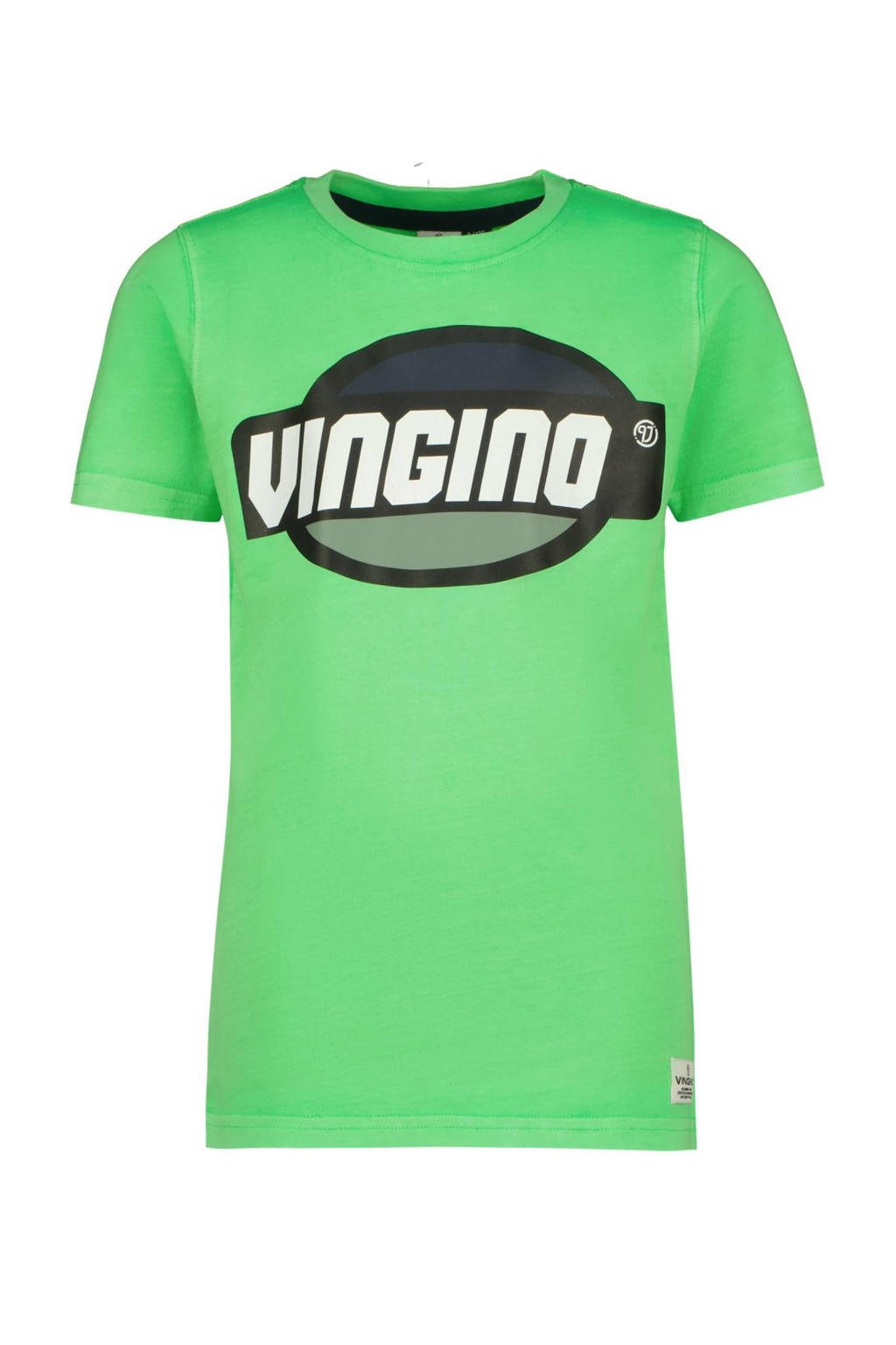 Groene jongens Vingino T-shirt van katoen met logo dessin, korte mouwen en ronde hals