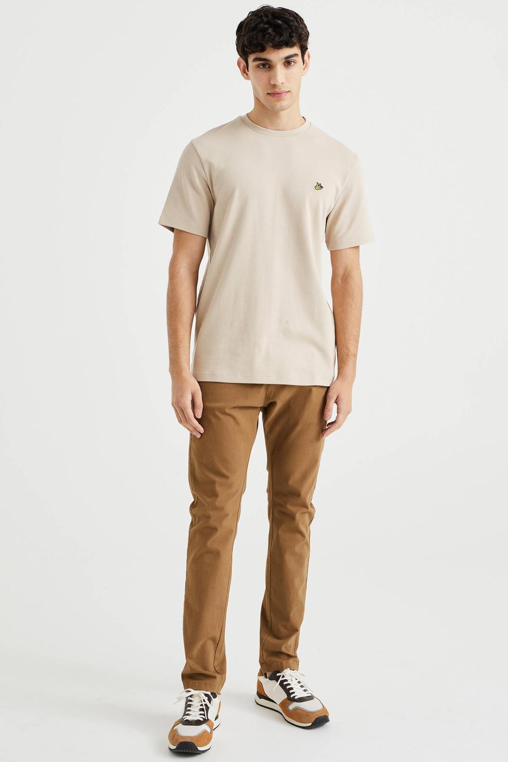 Ecru heren WE Fashion T-shirt van katoen met korte mouwen en ronde hals