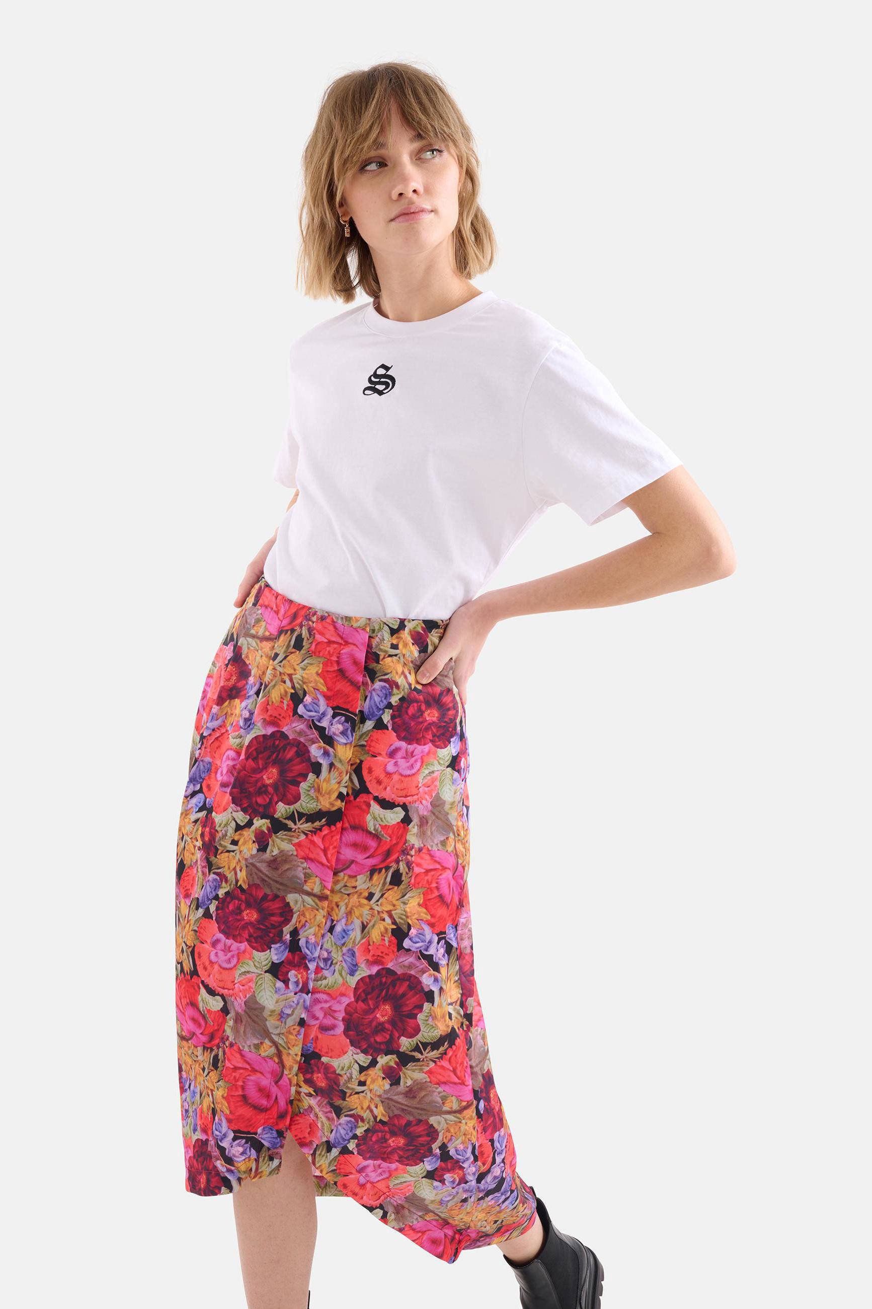 Shoeby gebloemde midi rok roze rood paars wehkamp