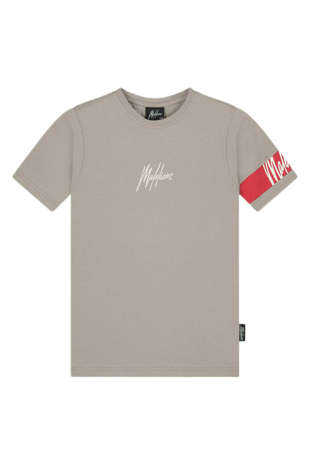 Grijs en rode jongens en meisjes Malelions T-shirt van stretchkatoen met logo dessin, korte mouwen en ronde hals