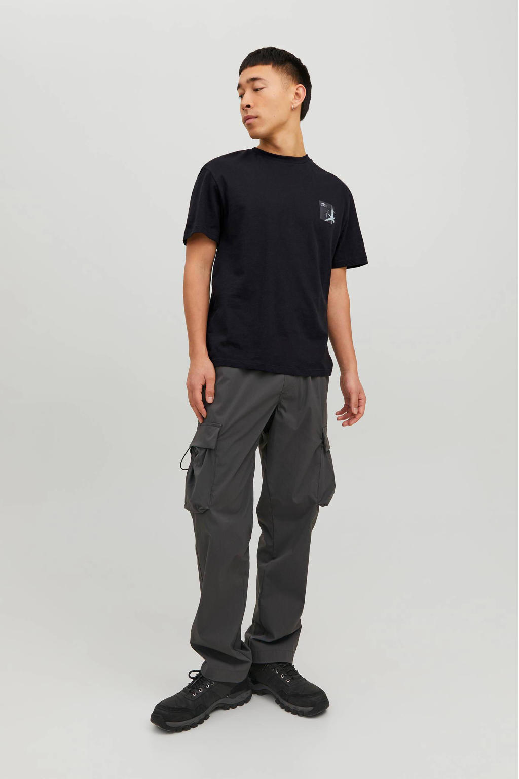 Zwarte heren JACK & JONES CORE T-shirt van katoen met korte mouwen en ronde hals