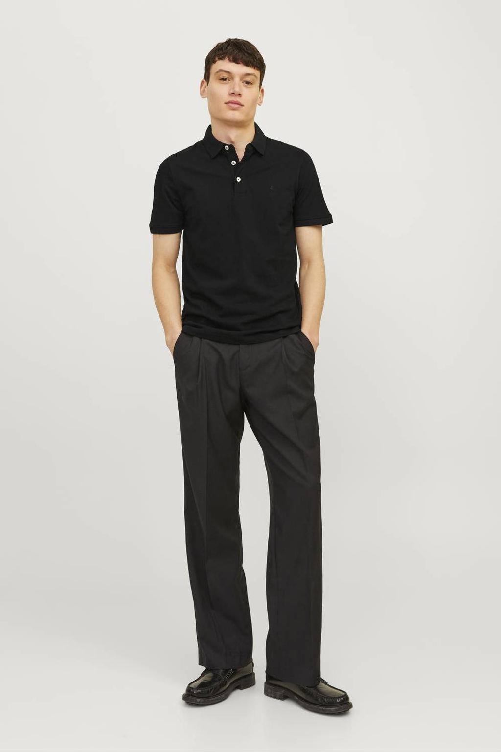 JACK & JONES ESSENTIALS slim fit polo JJEPAULOS van katoen black