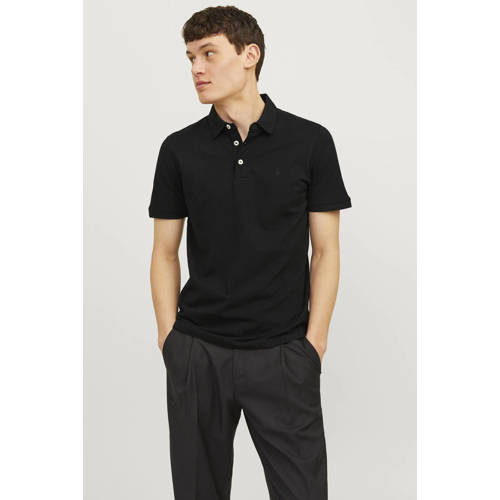 JACK & JONES ESSENTIALS slim fit polo JJEPAULOS van katoen black afbeelding