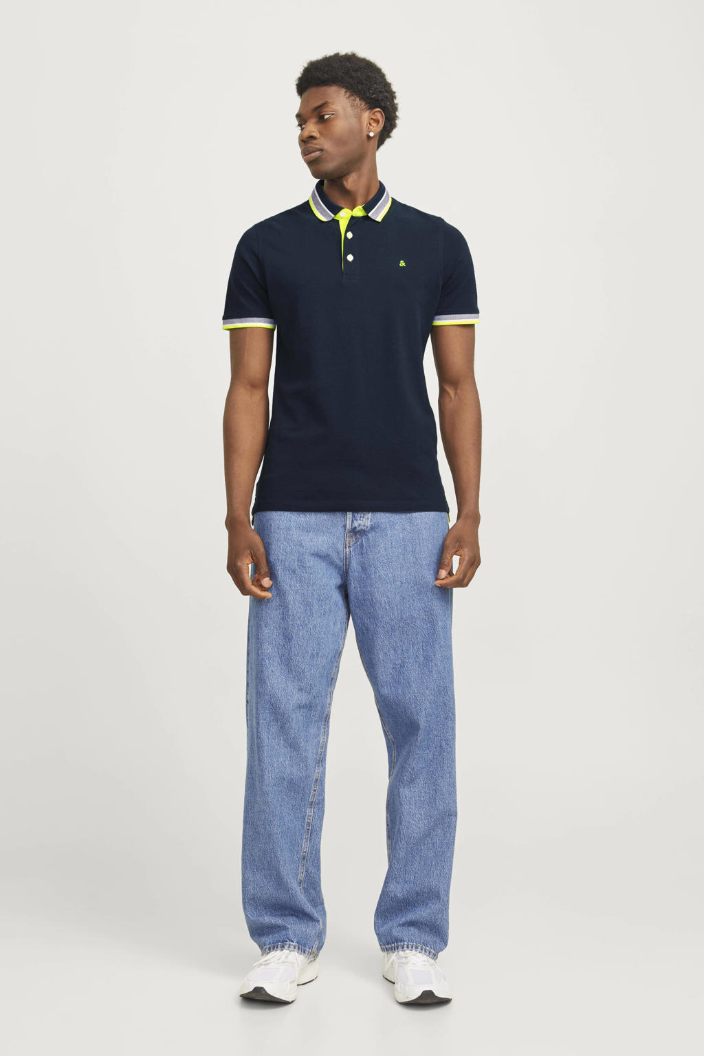 JACK & JONES ESSENTIALS slim fit polo JJEPAULOS van katoen dark navy