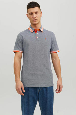 gemeleerde slim fit polo JJEPAULOS van katoen navy blazer/oranje