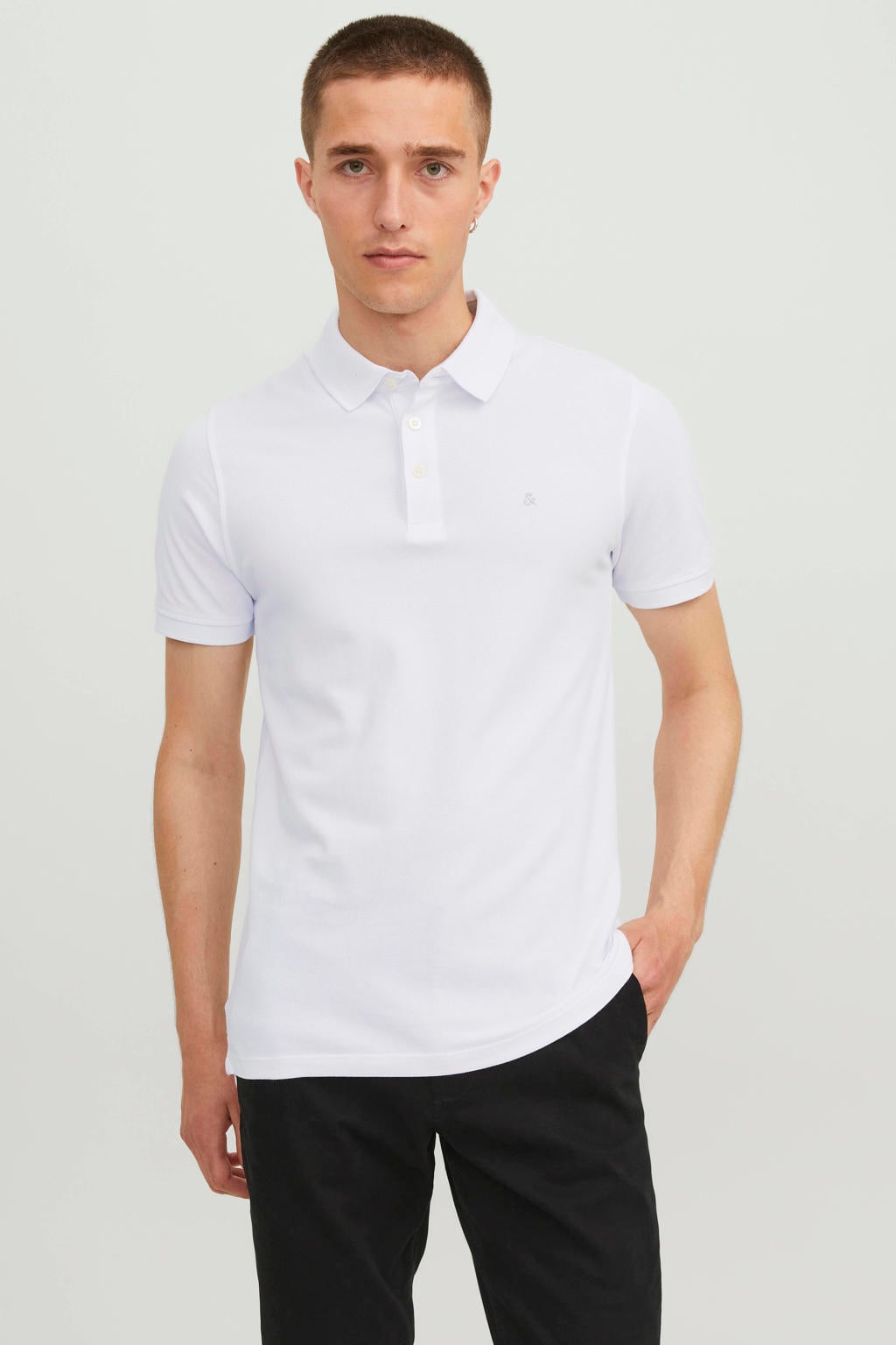 JACK & JONES ESSENTIALS slim fit polo JJEPAULOS van katoen white