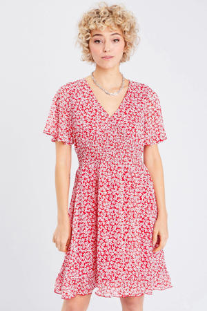 gebloemde jurk rood/ wit