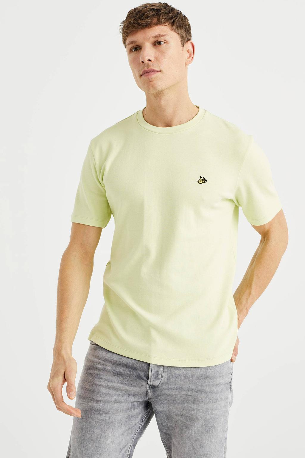Lichtgroene heren WE Fashion T-shirt van katoen met korte mouwen en ronde hals
