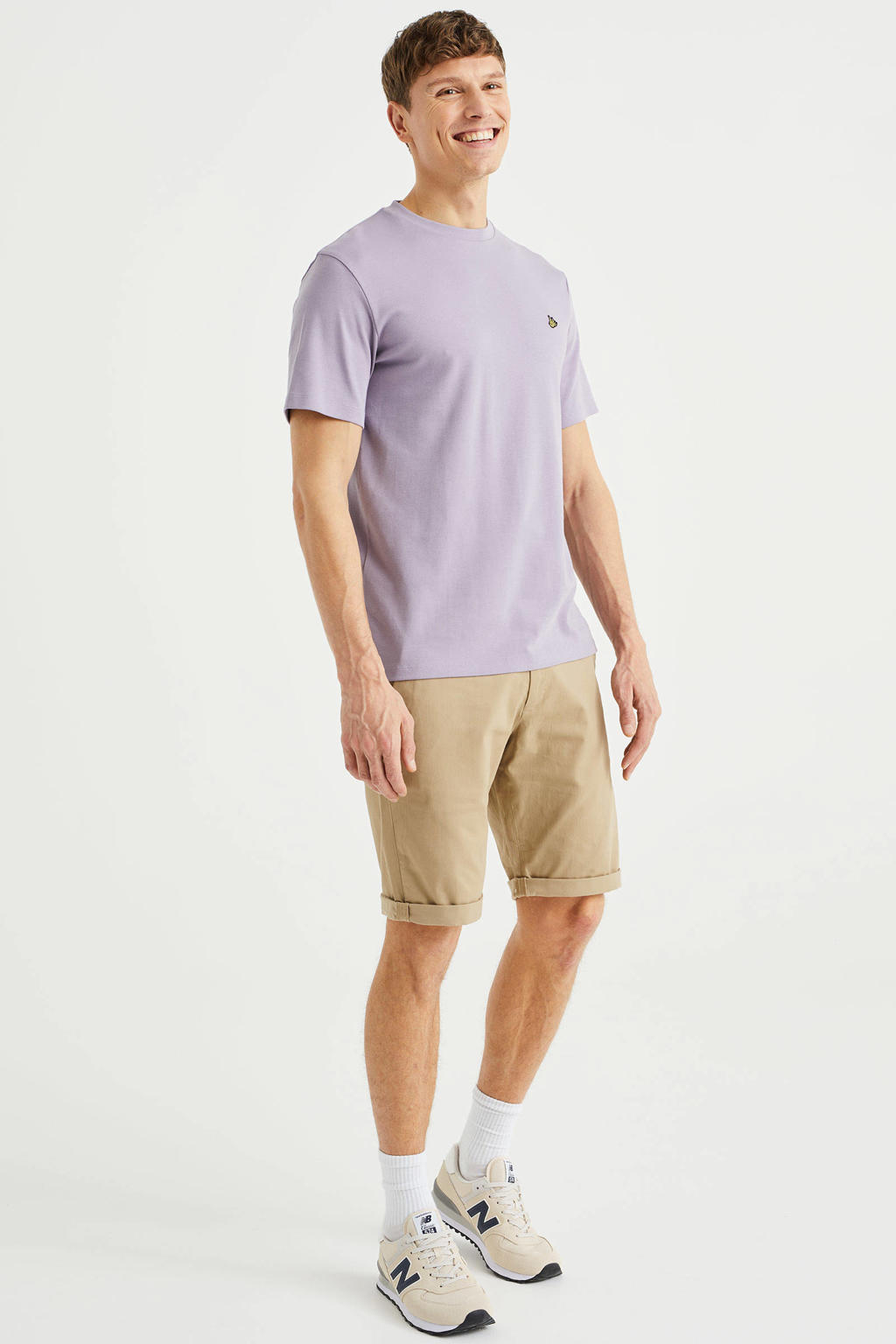 Paarse heren WE Fashion slim fit T-shirt van katoen met korte mouwen en ronde hals