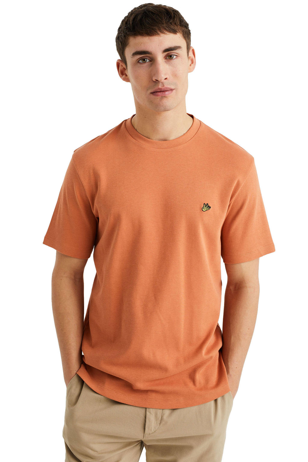 Oranje heren WE Fashion regular fit T-shirt van katoen met korte mouwen en ronde hals