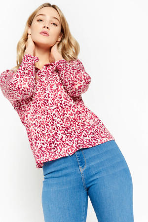 blouse met all over print rood/roze/ecru