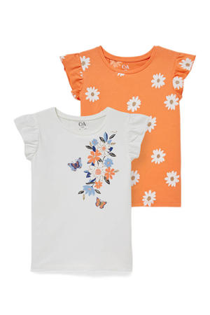 T-shirt set van 2 - wit/oranje 