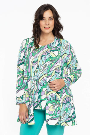 vest DOLCE van travelstof met paisleyprint groen/wit