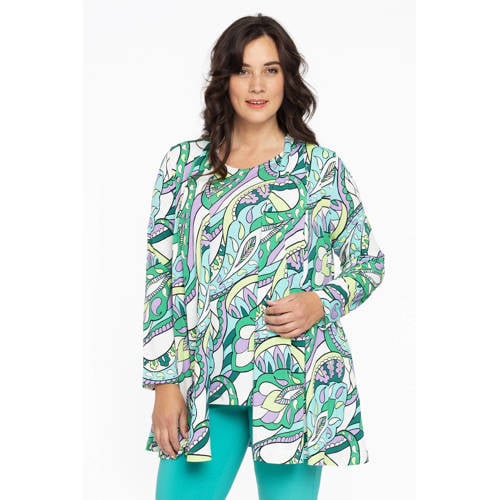 YOEK vest DOLCE van travelstof met paisleyprint groen/wit afbeelding