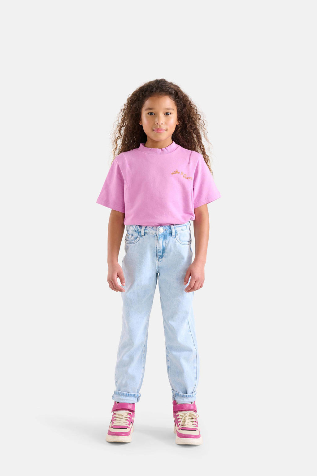Roze meisjes Shoeby Jill & Mitch T-shirt katoen met printopdruk, korte mouwen en ronde hals