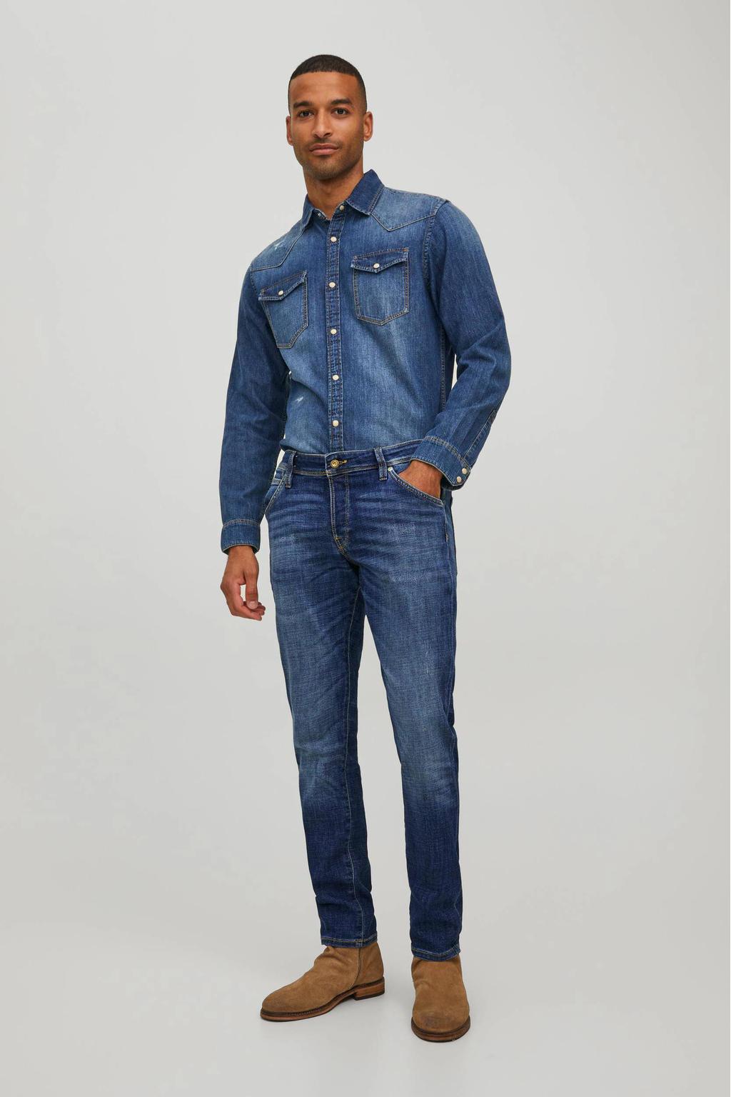JACK & JONES JEANS INTELLIGENCE slim fit jeans JJIGLENN medium blue denim