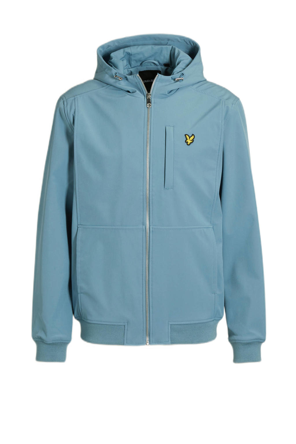 Lichtblauwe heren Lyle & Scott softshell jas met capuchon, ritssluiting en elastische boord