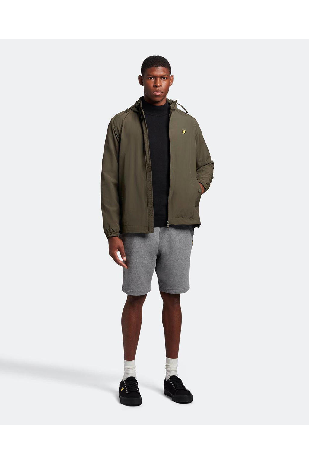 Olijfgroene heren Lyle & Scott softshell jas van nylon met capuchon en ritssluiting