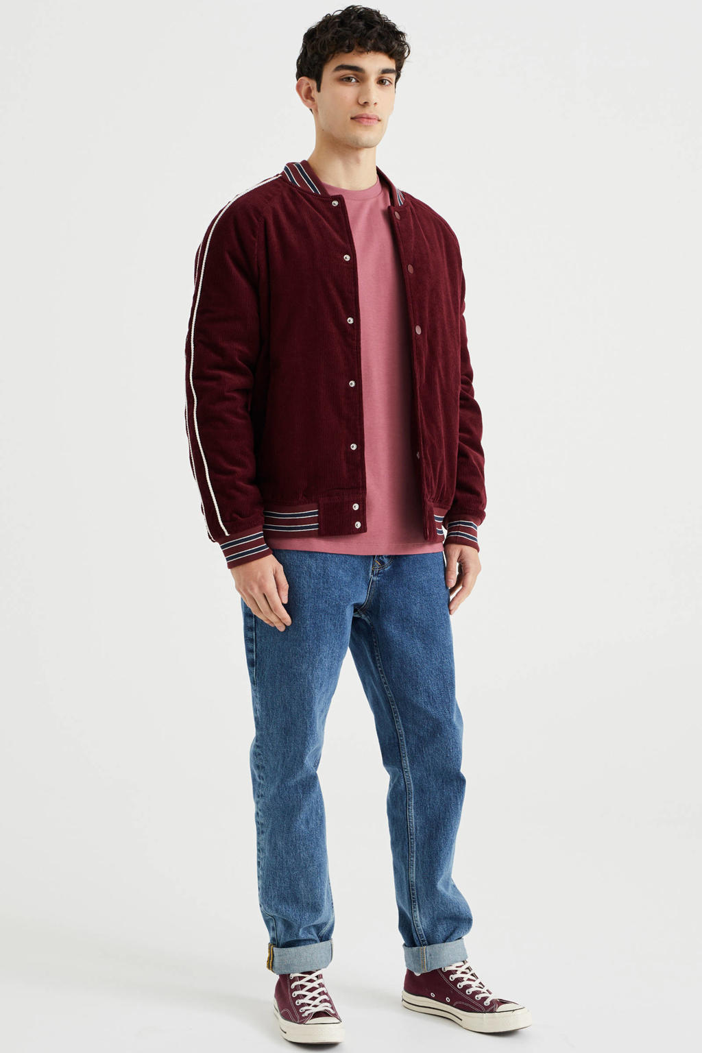 Rode heren WE Fashion T-shirt van katoen met korte mouwen en ronde hals
