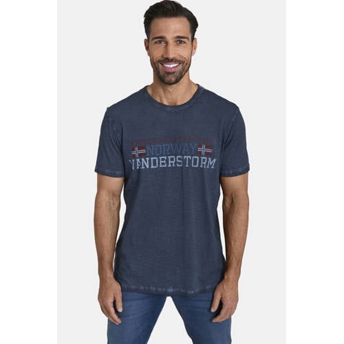 Jan Vanderstorm regular fit T-shirt DIETHELM Plus Size met printopdruk donkerblauw afbeelding