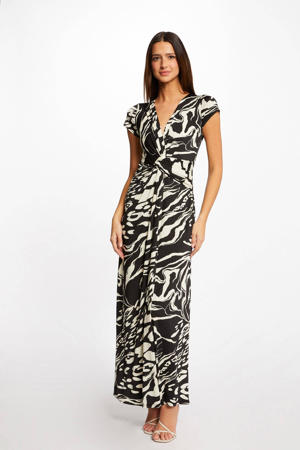maxi jurk met grafische print en plooien zwart/ wit
